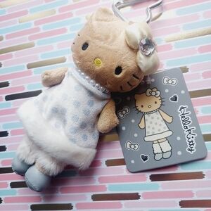 Sanrio Hello Kitty Plush Doll with Polka Dot Dress keychain NWT